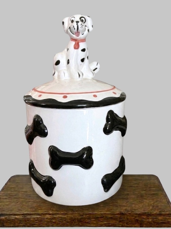 Other - 101 Dalmatians Cookie Treat Jar White Black Bones Red Accents Vintage 1993